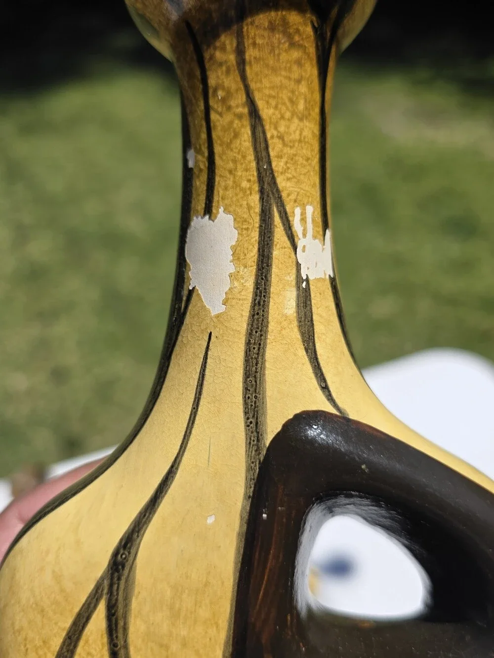 VTG Mid-Century Modern Yellow & Black Pierced Ceramic Candlestick Trio - As Is